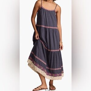 NWT Lucky Brand Blue Embroidered Tiered Cotton Maxi Sundress XXL 2025 Style